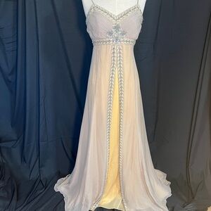 Elegant Designer Evening Gown in Cream and Yellow
